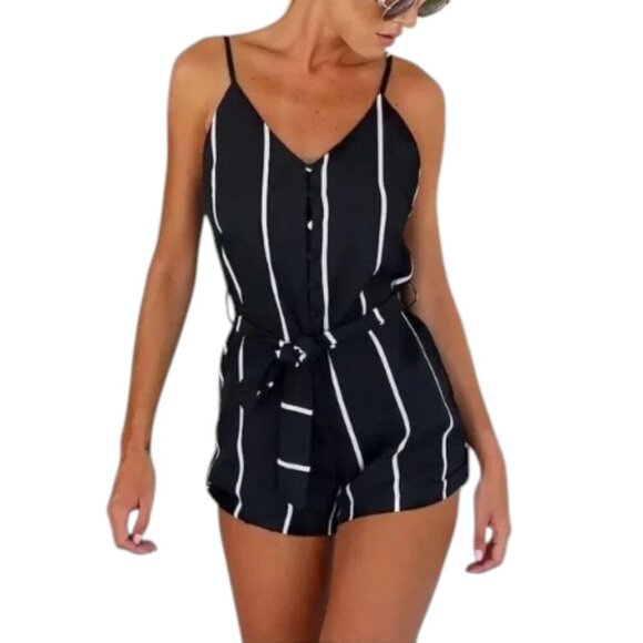 Zaful | NWT Striped Belted Romper Playsuit in Navy Blue/White Size 6 - Picture 8 of 8